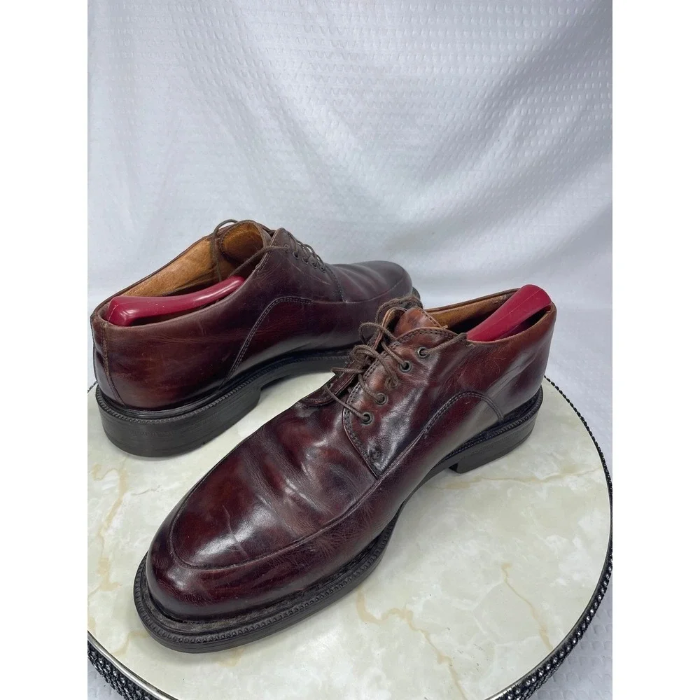 Johnston & Murphy Derby Dress Shoes Mens 9 Burgundy Leather Italy Oxford Office